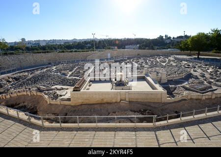 Il modello di Gerusalemme alla fine del secondo periodo del Tempio presso il Museo d'Israele a Givat RAM, Gerusalemme, Israele. Foto Stock