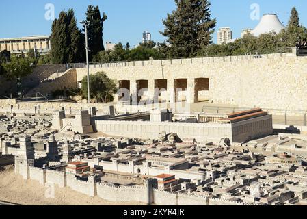 Il modello di Gerusalemme alla fine del secondo periodo del Tempio presso il Museo d'Israele a Givat RAM, Gerusalemme, Israele. Foto Stock