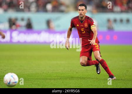 Doha, Qatar. 01st Dec, 2022. Sergio Busquets di Spagna durante la partita della Coppa del mondo FIFA Qatar 2022, Gruppo e, tra Giappone e Spagna ha giocato allo Stadio Internazionale Khalifa il 1 dicembre 2022 a Doha, Qatar. (Foto di Bagu Blanco/PRESSIN) Credit: Sipa USA/Alamy Live News Foto Stock