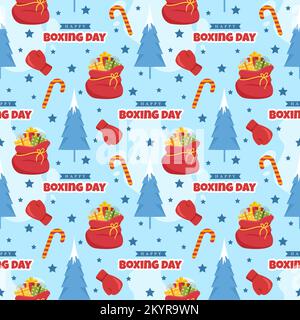 Vendita di giorno di boxe disegno senza cuciture modello con guanto e scatola regalo per la promozione o lo shopping su modello disegno piano di Cartoon mano Illustrazione Vettoriale