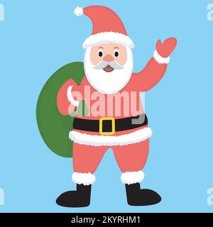 carattere di natale di babbo natale che agita e tiene una borsa Illustrazione Vettoriale