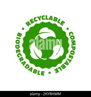 Riciclato verde riciclato biodegradabile compostabile circolare. Logo Vector eco bio Illustrazione Vettoriale