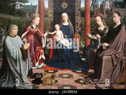 La Vergine col Bambino con i Santi e il donatore del pittore olandese Gerard David alla National Gallery, Londra, Regno Unito Foto Stock