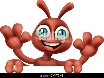 ANT insetto Bug carino personaggio mascotte Cartoon Illustrazione Vettoriale