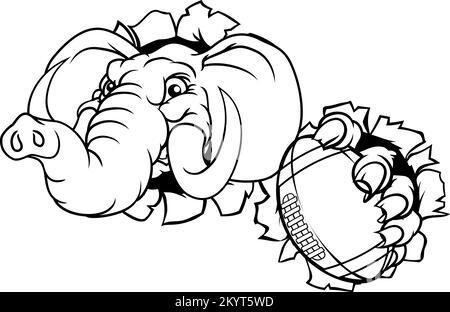 Elephant Football Americano Sport a sfera mascotte Illustrazione Vettoriale