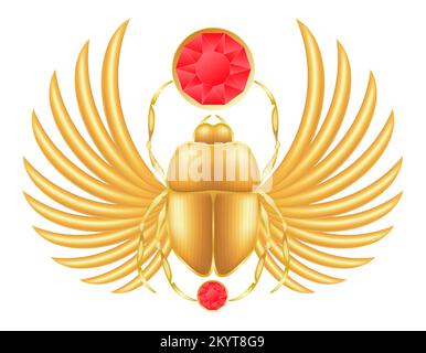 simbolo scarabeo dell'antica illustrazione vettoriale dell'egitto isolato su sfondo bianco Illustrazione Vettoriale