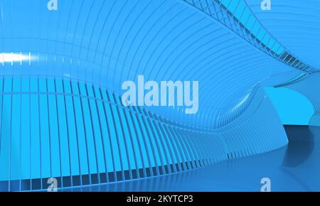 sfondo con corridoio architettonico parametrico curvo in tonalità blu. rendering 3d Foto Stock