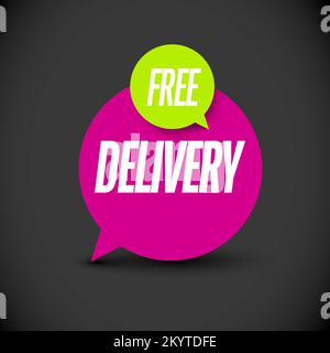 Spedizione gratuita etichetta etichetta adesivo elemento fatto da due bolle di colore verde e rosa e ombra chiara. Elemento tag per gli articoli eshop. Illustrazione Vettoriale