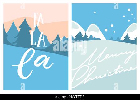 Grafica astratta vettoriale disegnata a mano buon Natale e felice anno nuovo clipart illustrazioni biglietto di auguri con paesaggio invernale all'aperto design e. Illustrazione Vettoriale