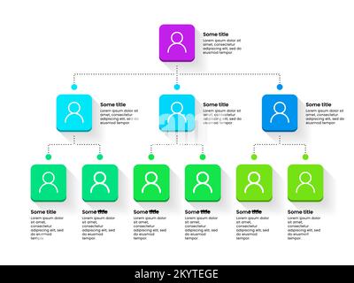 Modello infografico. Gerarchia aziendale con icone e testo delle persone. Illustrazione vettoriale Illustrazione Vettoriale