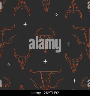 Disegno a mano astratto vettore grafico clipart illustrazione selvaggio West bull cranio senza cuciture modello .Wild Western design concept.Bohemian selvaggio West Illustrazione Vettoriale