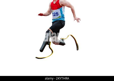 paraatleta runner maschio corrono su due protesi Foto Stock