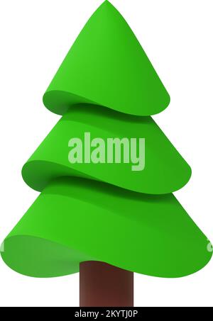 Abete verde, pino e albero di Natale icona. Vacanza e campeggio elemento oggetto isolato su sfondo bianco. illustrazione del vettore di rappresentazione 3d Illustrazione Vettoriale