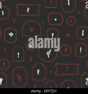 Disegno a mano astratto vettore grafico clipart illustrazione boho cactus deserto concetto senza cuciture modello composizione.Wild Western design concept.Bohemian Illustrazione Vettoriale