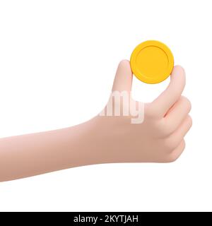 3d rendere moneta d'oro. Mano che tiene soldi. Pagamento online, finanza, investimento, risparmio di denaro concetto. Illustrazione del vettore isolata Illustrazione Vettoriale