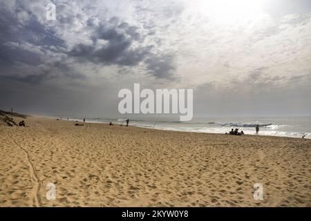 Comporta, Grandola, Portogallo - 28 ottobre 2022: Passaggio pedonale in legno per la spiaggia di Comporta la mattina in una giornata di sole in Portogallo Foto Stock