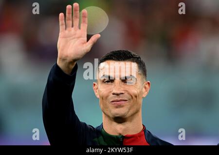 Al Rajjan, Qatar. 02nd Dec, 2022. Calcio, Coppa del mondo, Corea del Sud - Portogallo, turno preliminare, Gruppo H, Giornata 3, all'Education City Stadium di al-Rajjan, il portoghese Cristiano Ronaldo prima della partita. Credit: Robert Michael/dpa/Alamy Live News Foto Stock