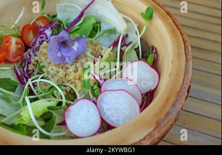 Quinoa e verdure colorate insalata in una ciotola di legno Foto Stock