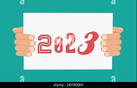 Banner per i saluti di Capodanno tenuti a mano. Illustrazione Vettoriale