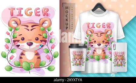 Personaggio cartoon adorabile tigre animale Illustrazione Vettoriale