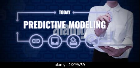 Scrittura con visualizzazione del testo Predictive Modeling (modellazione predittiva). Parola scritta sulla strategia di manutenzione basata sull'analisi predittiva Foto Stock
