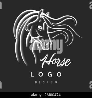 Logo Horse Head su sfondo nero. Illustrazione vettoriale Illustrazione Vettoriale