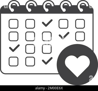 calendario e illustrazione del cuore in stile minimal isolato sullo sfondo Illustrazione Vettoriale