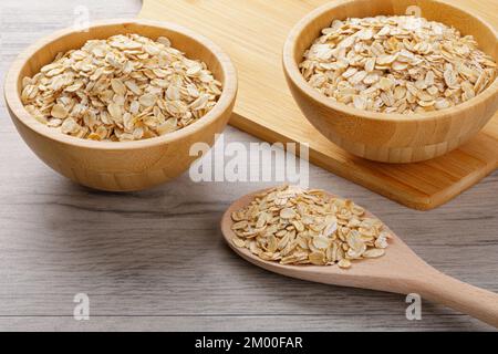 Primo piano di uno sfondo di avena arrotolata grano intero sana Foto Stock