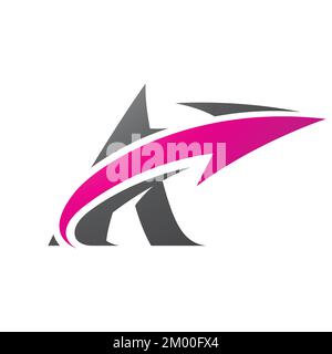 Immagine della lettera A in grassetto nero curvy con una freccia magenta isolata su sfondo bianco Illustrazione Vettoriale