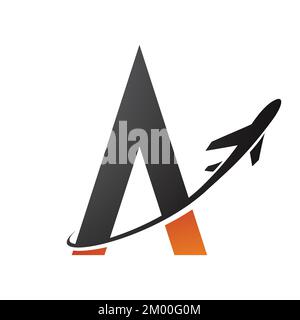 Immagine della lettera A nera e arancione e dell'aereo isolato su sfondo bianco Illustrazione Vettoriale