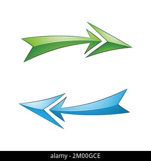 Immagine delle frecce di aggiornamento lucide di colore blu e verde isolate su sfondo bianco Illustrazione Vettoriale