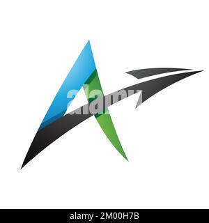 Illustrazione della lettera A con ombreggiatura spiky con una freccia diagonale nei colori blu verde e nero isolato su uno sfondo bianco Illustrazione Vettoriale
