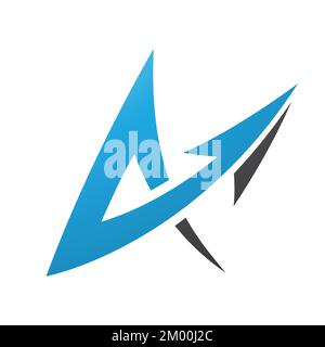 Illustrazione della lettera A a forma di freccia con colori blu e nero isolato su sfondo bianco Illustrazione Vettoriale
