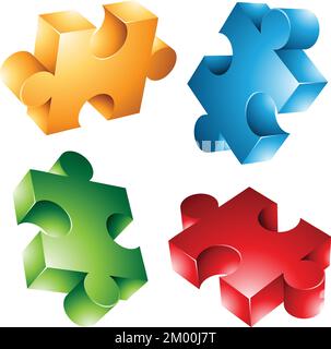 4 pezzi di puzzle colorati su sfondo bianco Illustrazione Vettoriale