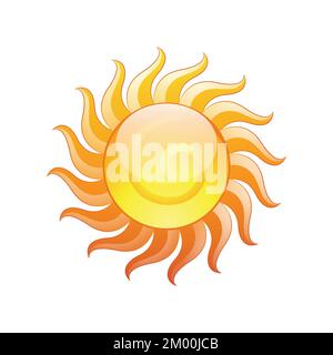 Immagine dell'icona del sole giallo lucido e ricurlato con una spirale isolata su sfondo bianco Illustrazione Vettoriale