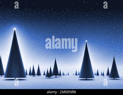 Paesaggio natalizio - alberi, neve e cielo stellato Foto Stock