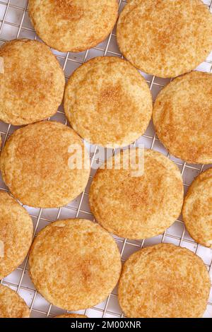 Vista ad alta angolazione dei biscotti da snickerdoodle su una griglia di raffreddamento Foto Stock