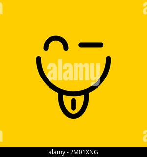 Poster di coraggio, logo di wink, icona lampeggiante. Carta divertente gialla e nera con sorriso e lingua che si stacca Illustrazione Vettoriale