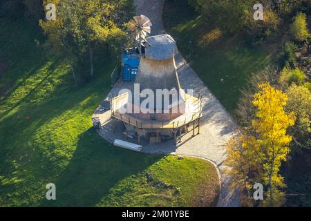 Veduta aerea, LWL-Freilichtmuseum Hagen, nuovo mulino a vento, Eilpe, Hagen, Regione della Ruhr, Renania settentrionale-Vestfalia, Germania, DE, Europa, Mulino di grano, fotogr aereo Foto Stock