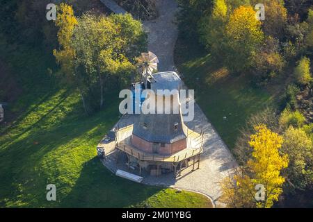 Veduta aerea, LWL-Freilichtmuseum Hagen, nuovo mulino a vento, Eilpe, Hagen, Regione della Ruhr, Renania settentrionale-Vestfalia, Germania, DE, Europa, Mulino di grano, fotogr aereo Foto Stock