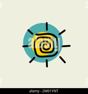 Sole, logo estivo disegnato a mano, schizzo. Doodle sole logotipo, vacanza estiva concetto Illustrazione Vettoriale