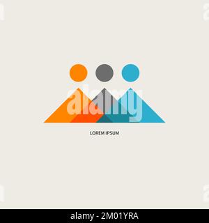Logo di lavoro di squadra a forma di triangoli. Unione di persone, concetto vettoriale astratto. Icona ore geometrica Illustrazione Vettoriale