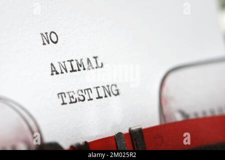 Nessuna frase di test per animali scritta con una macchina da scrivere. Foto Stock