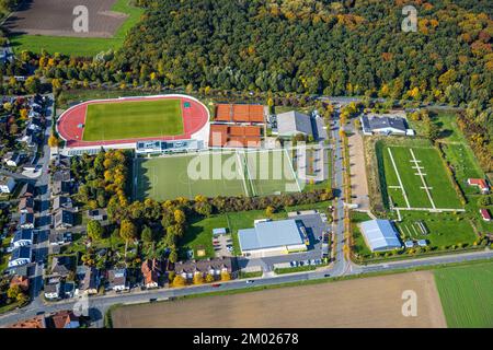 Vista aerea, HSC Sports Facility, HSC 08 Hammer Sportclub, campi da calcio, campi da tennis, tiro con l'arco, Rhynern, Hamm, zona della Ruhr, Renania settentrionale-Vestfa Foto Stock