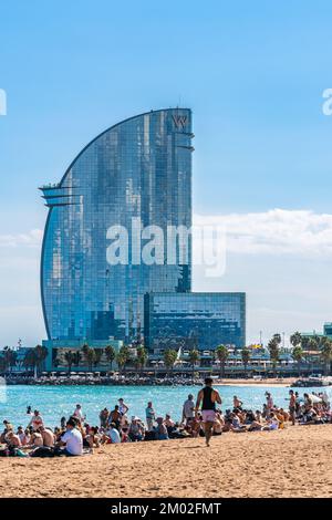 Eclipse SkyBar, W Hotel Barcellona, Porto e Spiaggia di Barcellona, Catalogna, Spagna, Europa Foto Stock