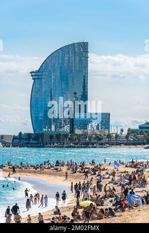 Eclipse SkyBar, W Hotel Barcellona, Porto e Spiaggia di Barcellona, Catalogna, Spagna, Europa Foto Stock