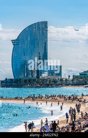 Eclipse SkyBar, W Hotel Barcellona, Porto e Spiaggia di Barcellona, Catalogna, Spagna, Europa Foto Stock