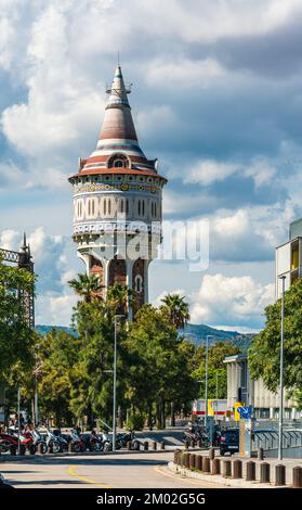 Torre de la Catalana de gas, Barcellona, Catalogna, Spagna, Europa Foto Stock