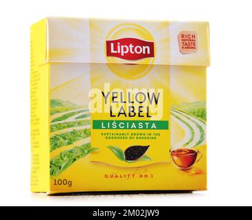 POZNAN, POL - 16 LUGLIO 2022: Confezione di tè Lipton, una famosa marca di tè prodotto da Lipton dal 1890, ora venduto in oltre 150 paesi in tutto il mondo da un Foto Stock