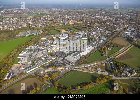 Luftbild, Südkamener Spange, Baustelle mit Neubau, Anschluss an Dortmunder Straße und Westicker Straße, geplantes Baugebiet am Gewerbegebiet Hemsack, Foto Stock